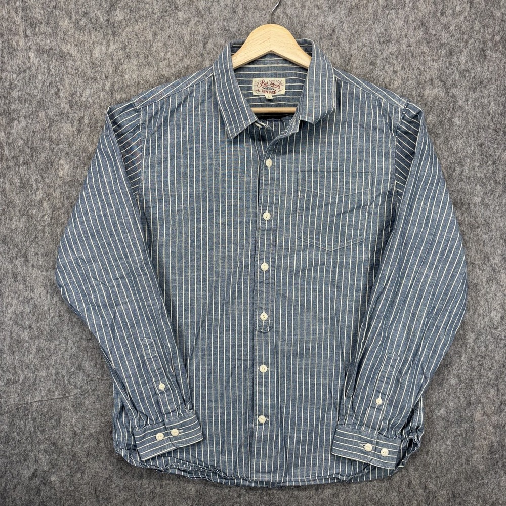 Red Tornado Vintage Denim Shirt Men's Large Blue Striped Heritage (Fits Smaller)